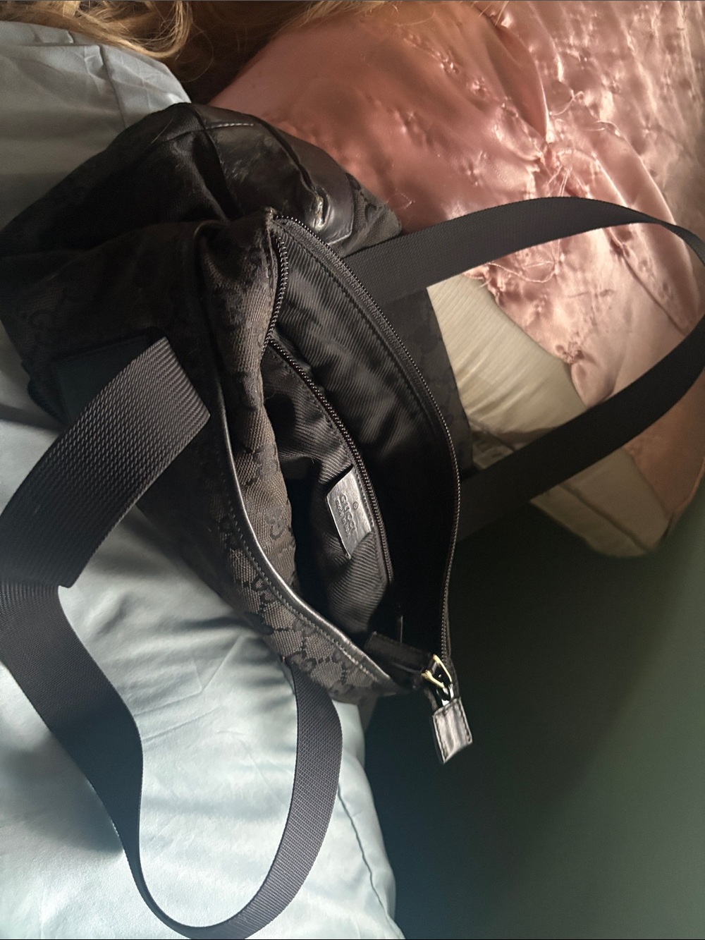 Gucci Black GG Canvas Messenger Tote with Leather Front Pocket - Picture 11 of 14